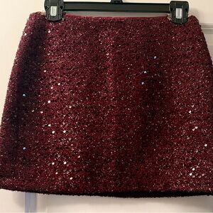 Commense Burgundy Sequin Mini Skirt